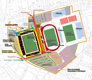 Schéma de principe de l'aménagement du complexe sportif Venise Verte