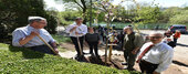 La plantation des 4 derniers arbres s'est déroulée vendredi 7 avril 2017, en présence des présidents des Lions Club niortais et du maire, Jérôme Baloge ©Bruno Derbord