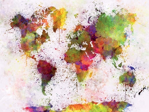 World map in watercolor splatters