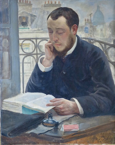 Jeune homme lisant dans le quartier latin par Hubert Sauzeau