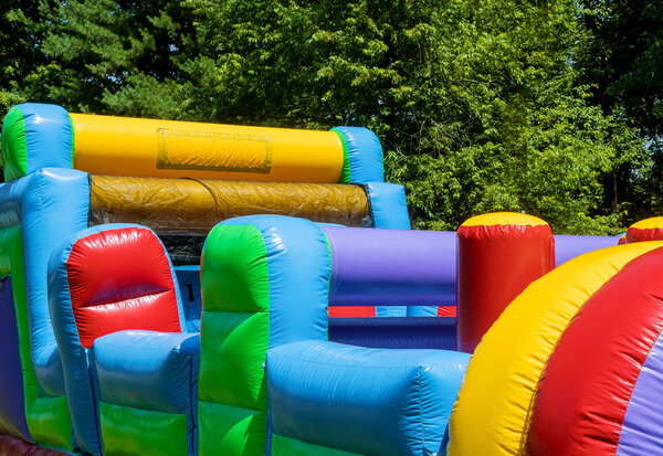 Children ride on an inflatable, children attraction fragment