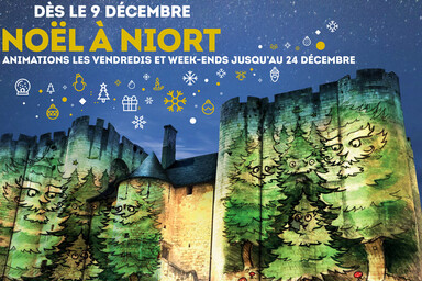 Affiche de Noël à Niort avec le Donjon illuminé