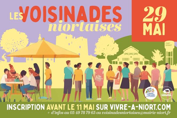 Affiche des Voisinades niortaises : inscription sur vivre-a-niort.com ou au 05 49 78 79 65
