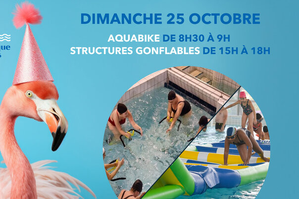 Illustration de la manifestation 25 ans des Fraignes : aquabike et structures gonflables