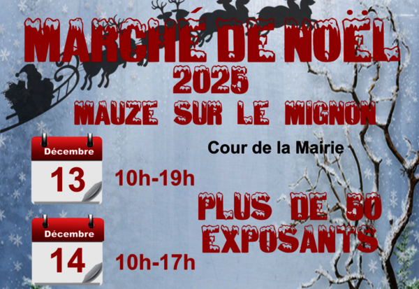 Affiche à Mauze-sur-le-Mignon : 13 déc. 10h-19h, 14 déc. 10h-17h, plus de 50 exposants et structure gonflable