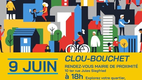 Affiche : diagnostic en marchant au quartier Clou-Bouchet, le 9 juin à 18h, mairie de proximité