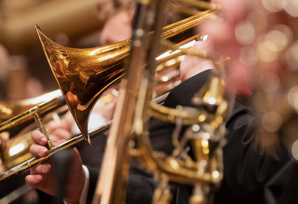 Trumpet professional player with symphony orchestra performing
