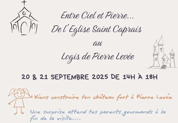 Affiche JEP 2025 : ouverture 14h-18h, tarif 2 € individuel ou 5 € familial pour les 2 sites, atelier château fort pour enfants