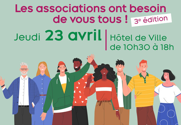 Affiche du 3e forum du bénévolat — Hôtel de Ville de Niort, jeudi 23 avril de 10h30 à 18h