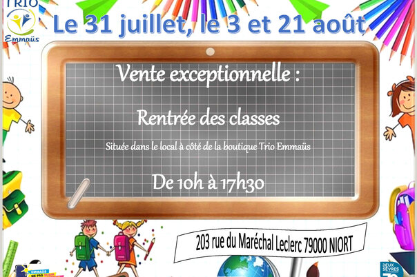 Illustration de la manifestation Vente exceptionnelle de la rentrée des classes 🎒📚