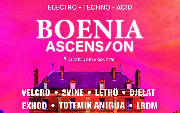Affiche du festival : Electro, Techno, Acid – lineup Velcro, 2Vine, Lethö, Djelat, Exhod, Totemik Anigua, LRDM