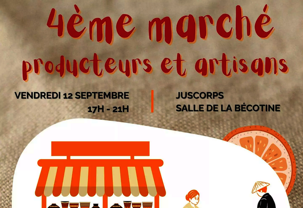 Affiche annonçant le marché du 12 septembre de 17h à 21h, salle de la Bécotine à Juscorps