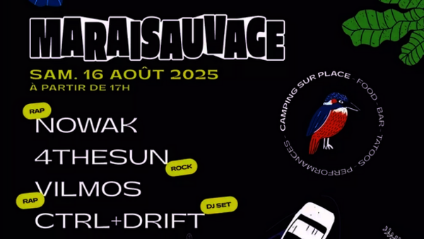 Affiche du festival : dès 17h, Nowak (rap), 4theSun (rock), Vilmos (rap) et Ctrl+Drift (DJ set)