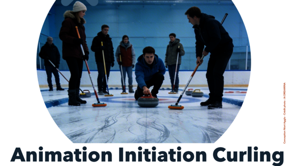 Affiche d'initiation au curling à La Patinoire Niort Agglo, les jeudis 9 et 16 avril de 21h à 23h30
